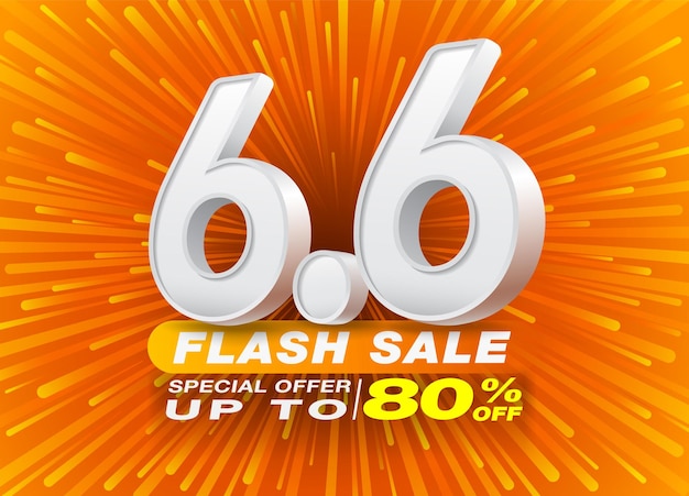 66 Flash Sale Shopping template with Number 66 3D text on orange background