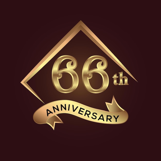 66 year anniversary celebration. Anniversary logo with square and elegance golden colour isolated.