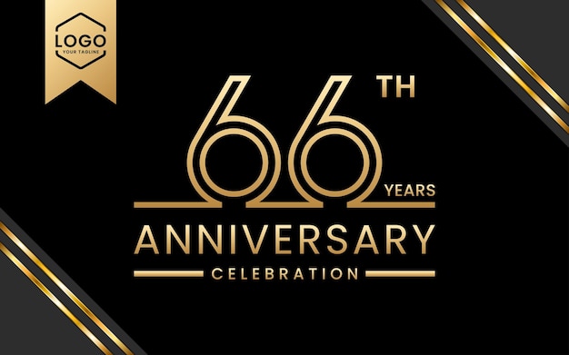 66 year anniversary celebration Anniversary template design with Golden Line Art Vector template