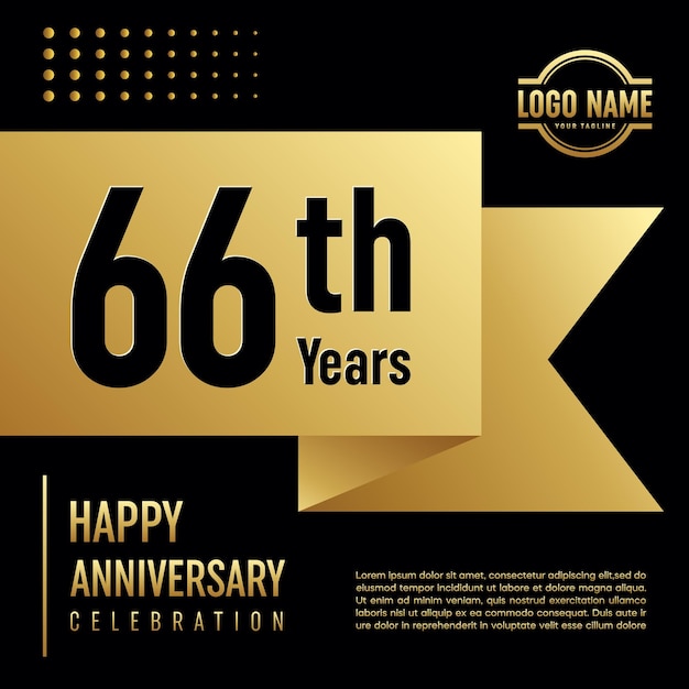 66 year anniversary template design with a golden ribbon style