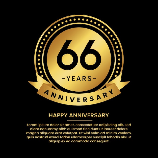 66 years anniversary banner with luxurious golden circles and halftone on a black background and replaceable text speech