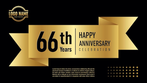 66 years anniversary template design with a golden ribbon concept