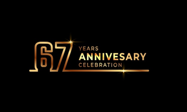 67 Year Anniversary Celebration with Golden Color One Connected Line Isolated on Dark Background