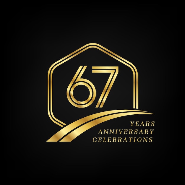 67 years anniversary Lined gold hexagon and curving anniversary template