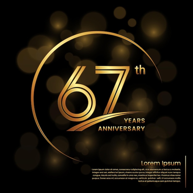 67th Anniversary logo design with double line numbers Golden anniversary template Vector Logo Template