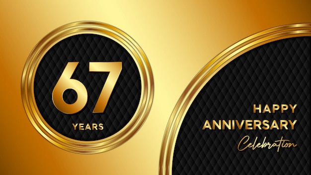 67th anniversary template design with golden texture and number for anniversary celebration event