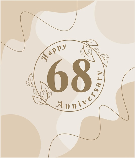 68 year anniversary, minimalist logo. brown vector illustration on Minimalist foliage template.