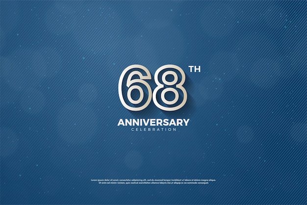 68th anniversary with hollow numbers on blue background.