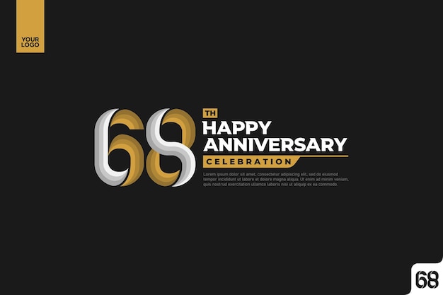 68th happy anniversary celebration with gold and silver on black background