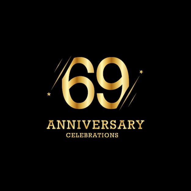 69 years anniversary with gold line and stars