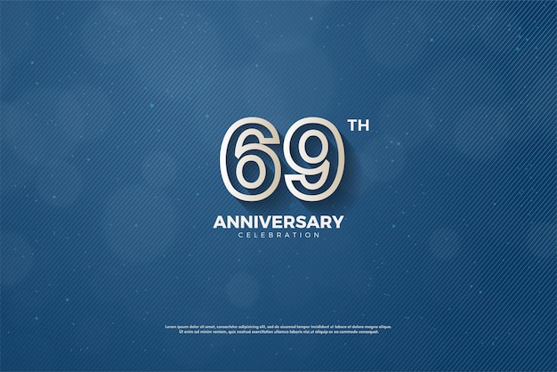 69th anniversary on blue striped background.