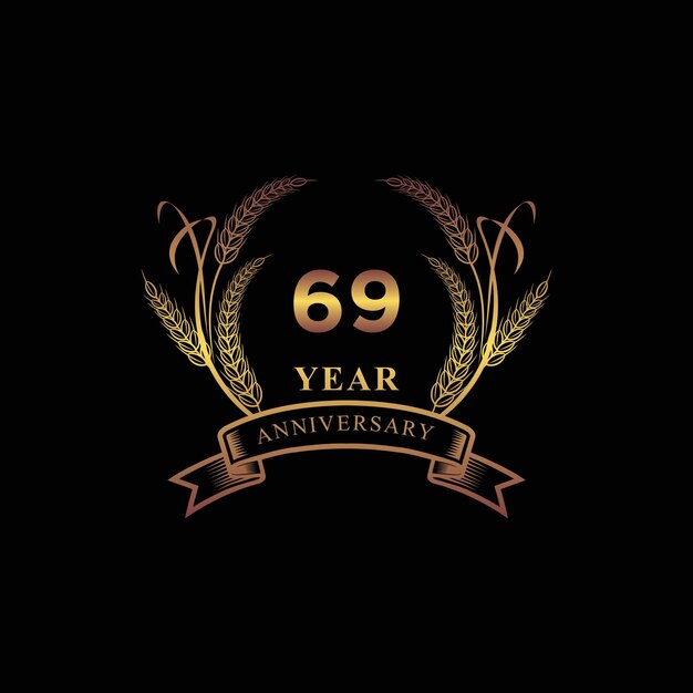 69th golden anniversary logo with ring and ribbon laurel wreath vector