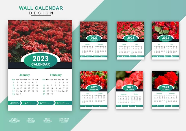 6page business wall calendar 2023 for editable design template