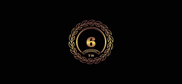 6st anniversary logo with ring and frame gold color and black background