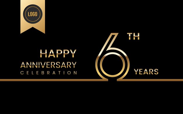 6th anniversary Golden anniversary template design with double line concept Vector Template