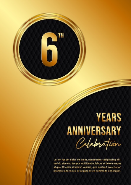 6th Anniversary Luxury logo design with golden ring Handwritten style text Logo Vector Template