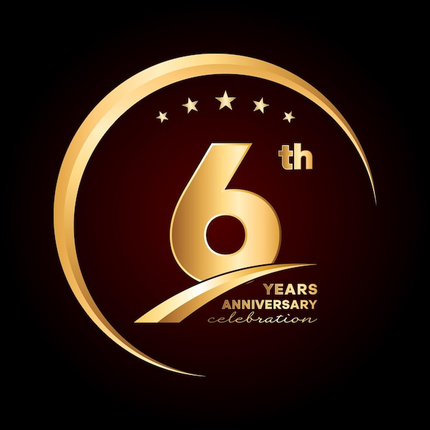 6th anniversary template design with gold color number and ring