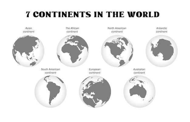 Vector 7 continents in the world with white background