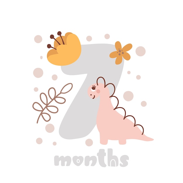 7 seven months anniversary card Baby shower print with cute animal dino and flowers capturing all special moments