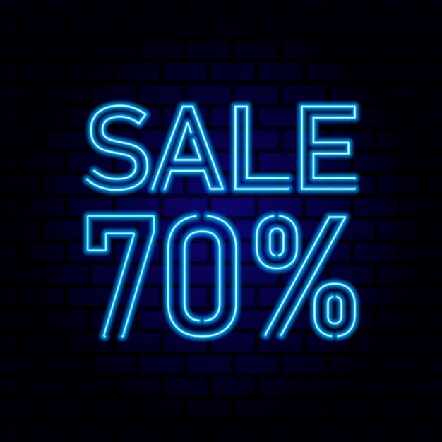 70 percent SALE glowing neon lamp sign Vector illustration