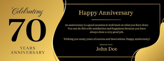 70 years anniversary a banner speech anniversary template with a gold background combination of black and text that can be replaced