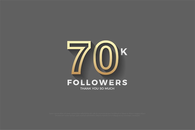 70k followers background with embossed 3D numbers and golden yellow stripes