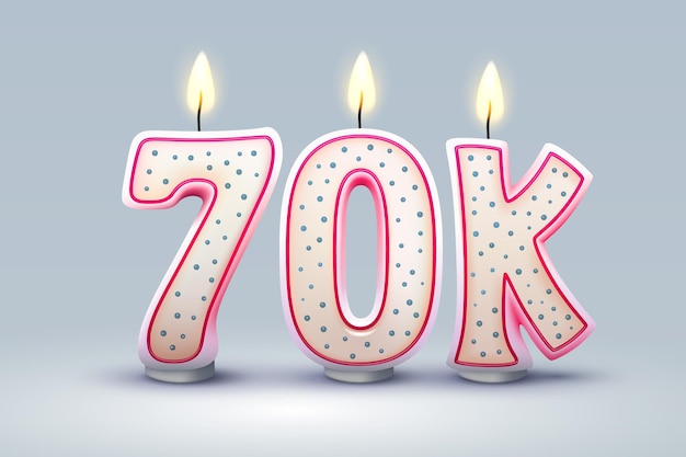 70k followers of online users congratulatory candles in the form of numbers Vector