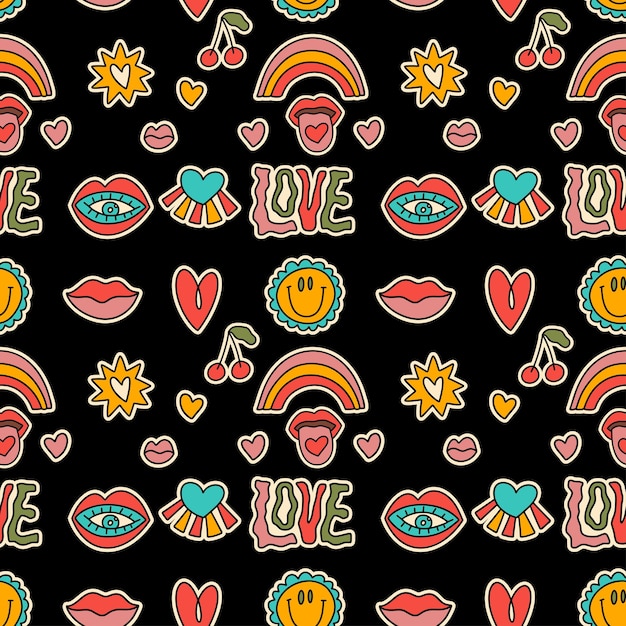 70s 80s groovy retro seamless vector pattern