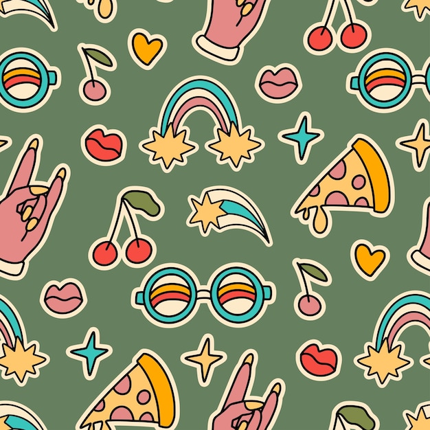 70s 80s groovy retro seamless vector pattern