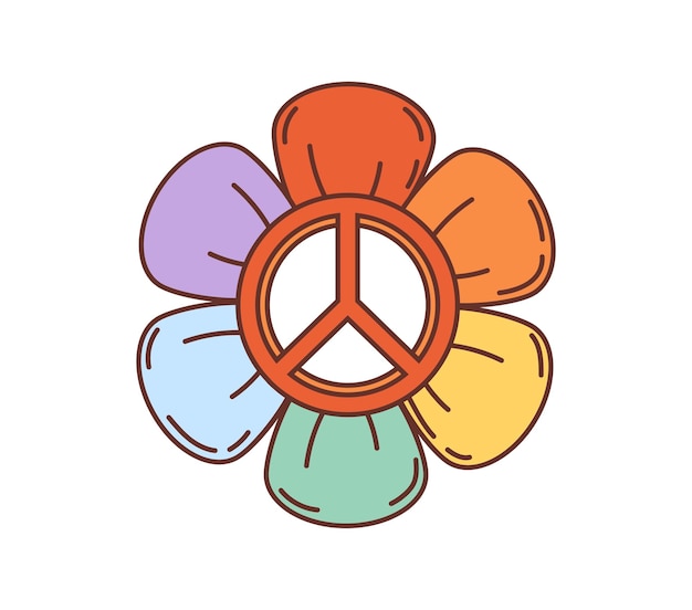 Vector 70s 80s retro cartoon groovy hippie peace flower