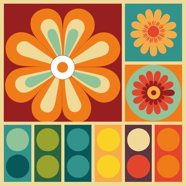 Vector 70s floral retro color palette template