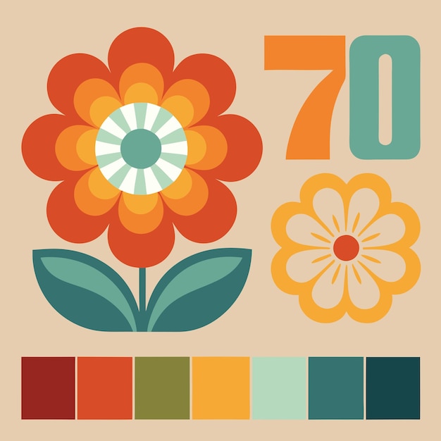 Vector 70s floral retro color palette template