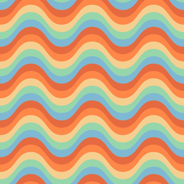 70s groovy psychedelic wavy rainbow seamless pattern. Funky hippie retro background