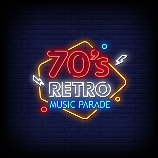 70s Retro Music Parade Logo Neon Signs Style Text  