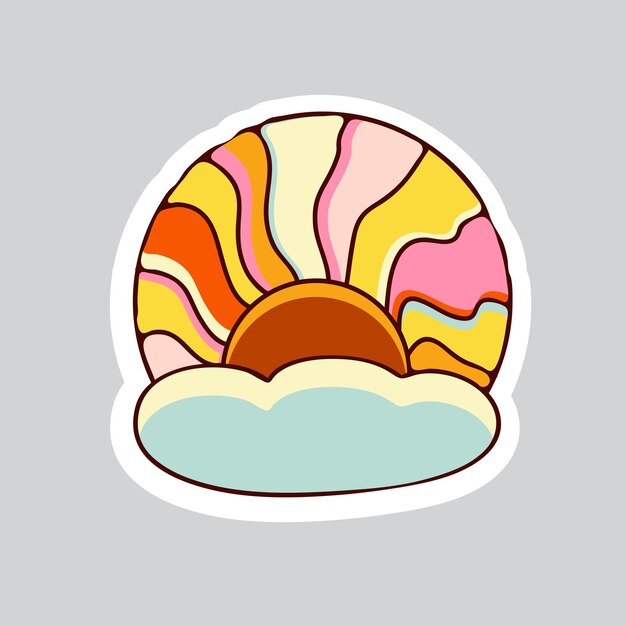 Vector 70s styles vector doodle sticker abstract stylized sunrise