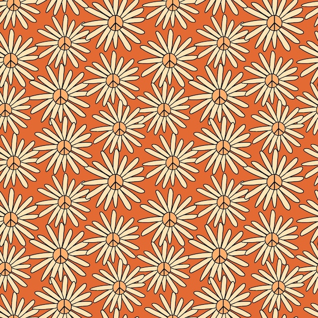 70s themed retro floral seamless pattern background