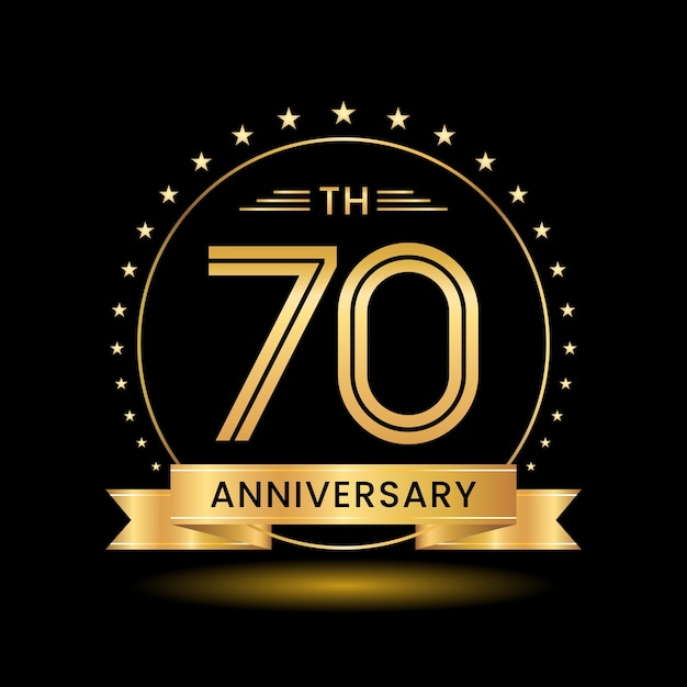 70th Anniversary logo design Golden number concept design Line Art style Logo Vector Template