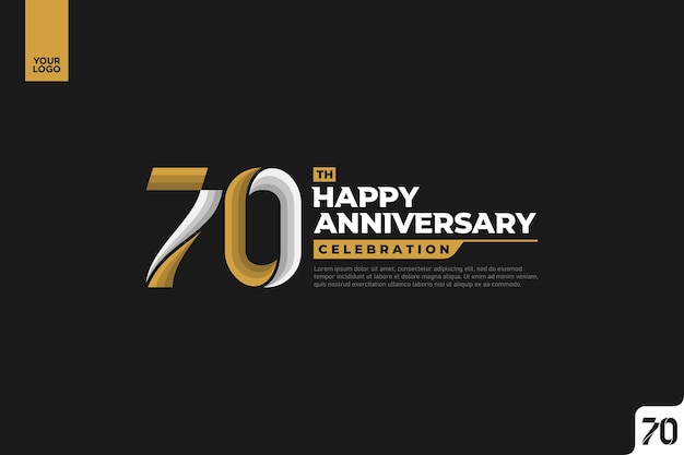 70th happy anniversary celebration with gold and silver on black background