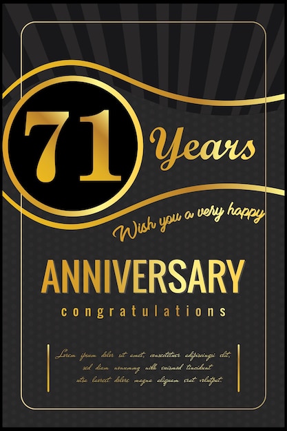 71st years anniversary, vector design for anniversary celebration with gold and black color.