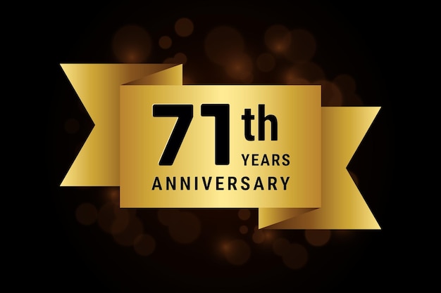 71th anniversary celebration template design with gold ribbon Logo vector illustration