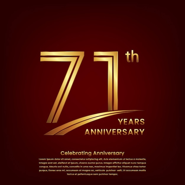 71th Anniversary logo with double line concept design Golden number for anniversary celebration event Logo Vector Template