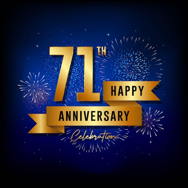 71th Anniversary template design with golden ribbon Vector template illustration