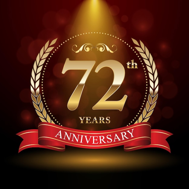 72th anniversary logo design with Laurel wreath and red ribbon Logo Vector Template