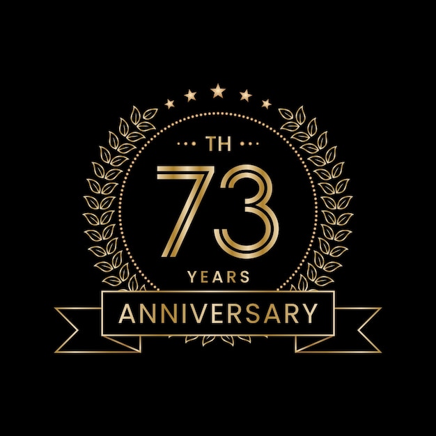 73th Anniversary logo with golden laurel wreath Line Art Vector design