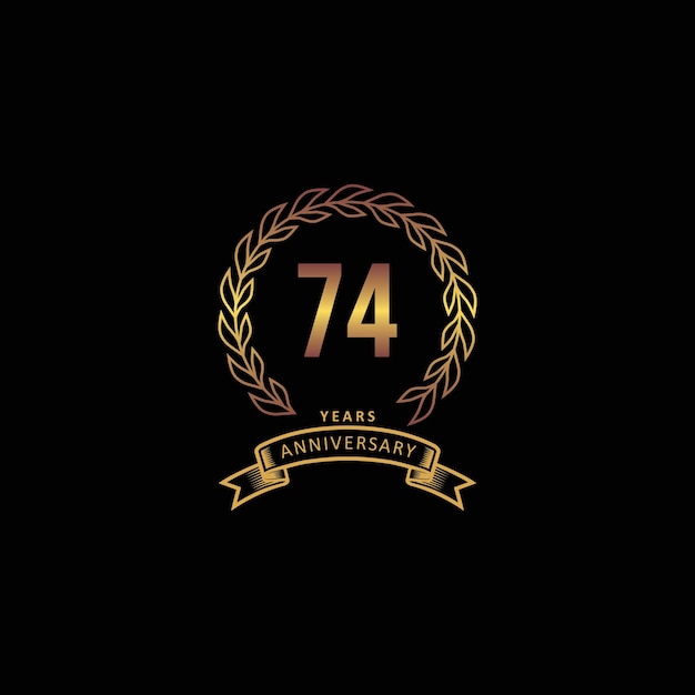 74st anniversary logo with gold and black background