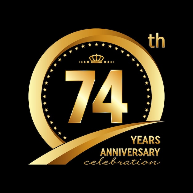 74th Anniversary logo design with golden ring for anniversary celebration event invitation wedding greeting card banner poster flyer brochure Logo Vector Template