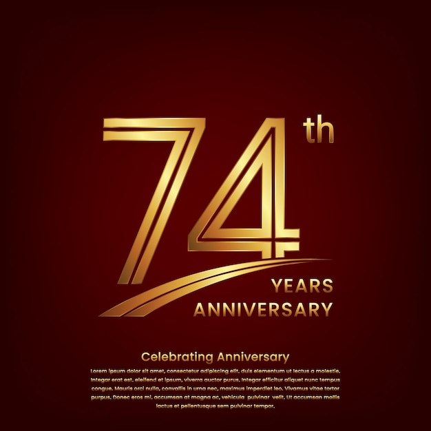 74th Anniversary logo with double line concept design Golden number for anniversary celebration event Logo Vector Template