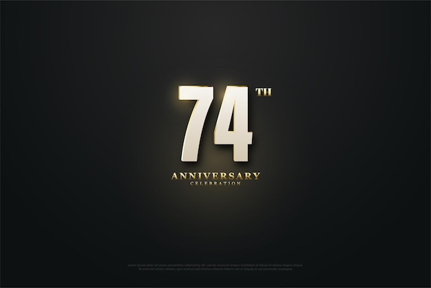 74th anniversary with black background and gold glow effect