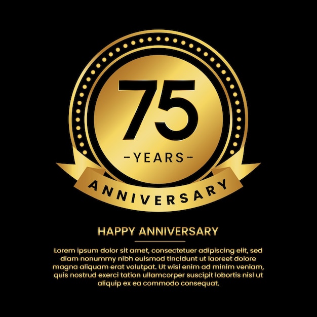 75 years anniversary banner with luxurious golden circles and halftone on a black background and replaceable text speech