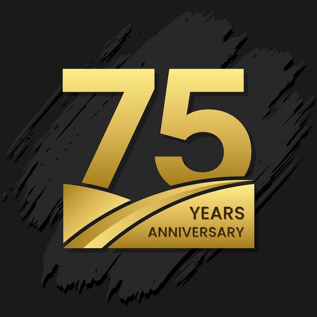 75 years anniversary celebration anniversary celebration template design with gold color isolated on black brush background vector template illustration